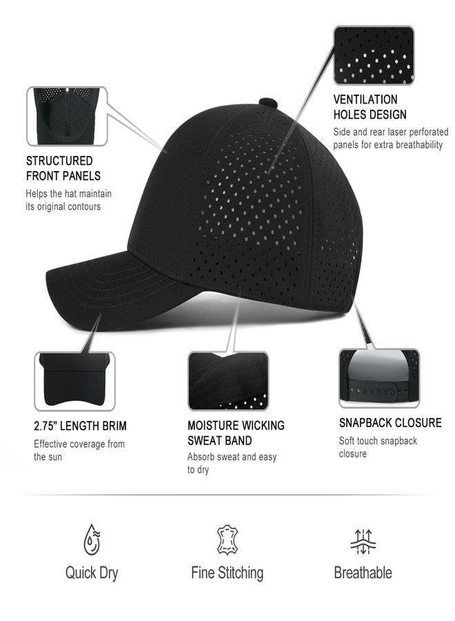 VOBOOM Men Quick Dry Baseball Cap Laser Cut Mesh Ball Curved Brim Snapback Hat (Black) - Image 5